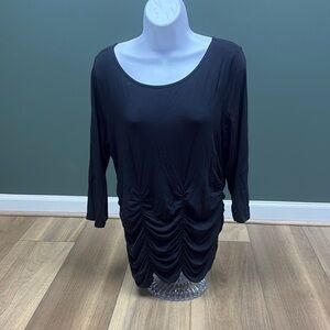 Soft Surroundings Black Ruched Blouse with Scoop Neckline